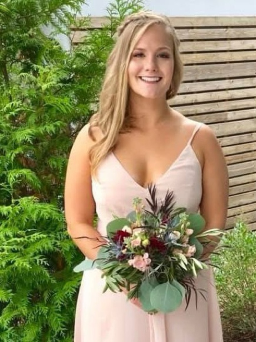 After Six Blush Pink Strapless Spaghetti Strap Bridesmaid Dress
